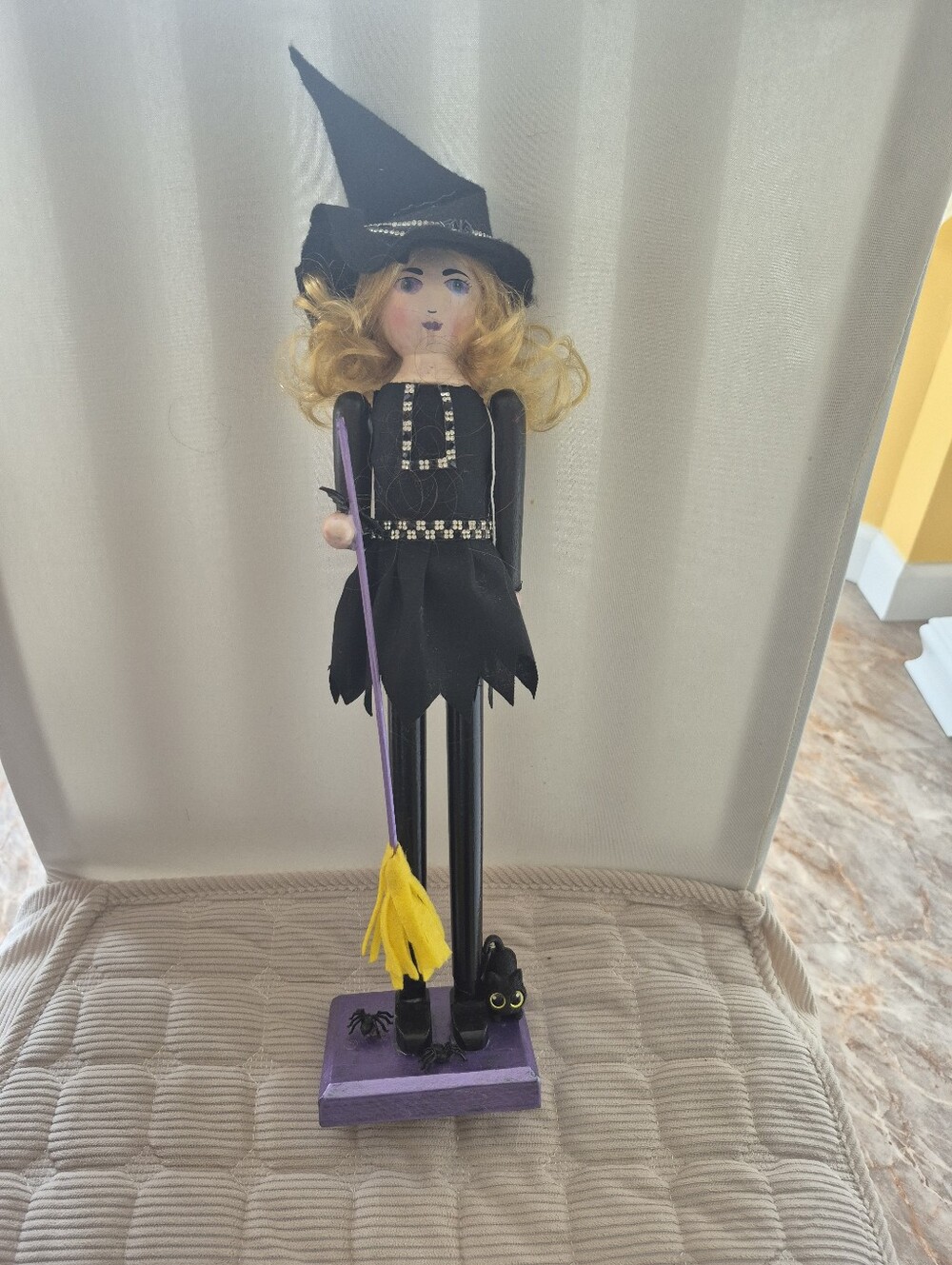 Halloween Black Witch Nutcracker Figurine with Purple Base